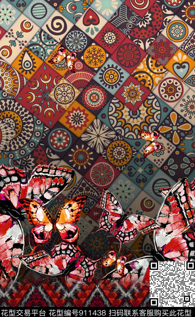 波西米亚民族风中国风数码印花华亿平台下载（图片编号: 911438） - 瓦栏（Walan）