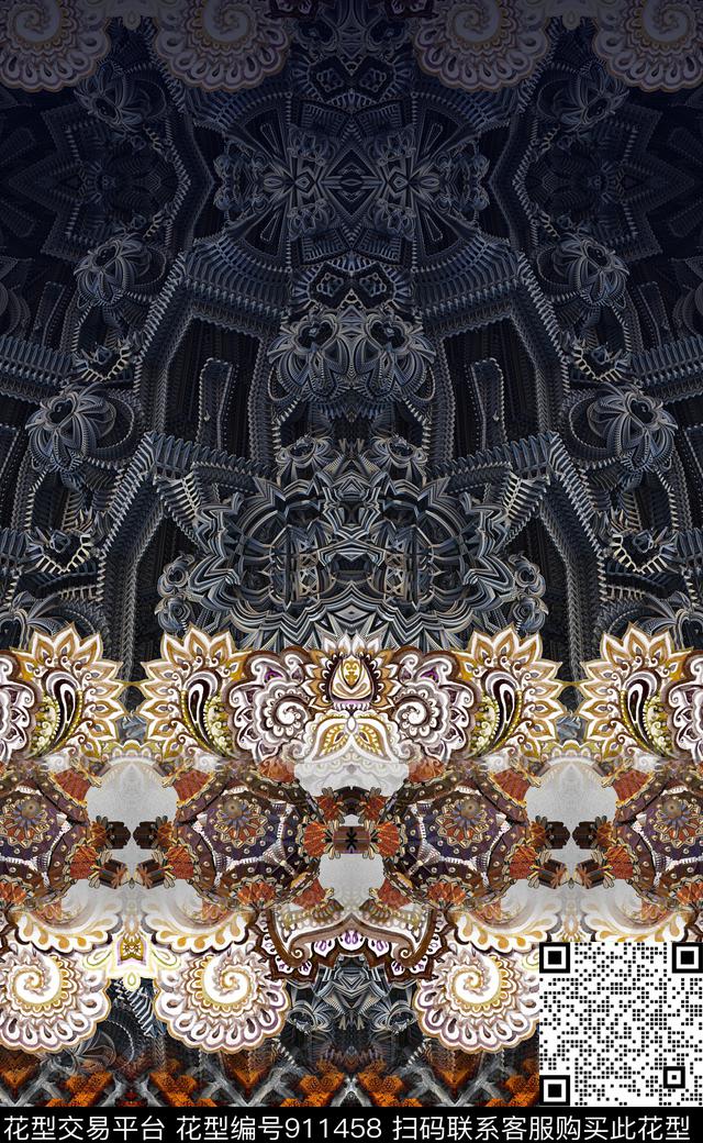 波西米亚民族风中国风数码印花华亿平台下载（图片编号: 911458） - 瓦栏（Walan）