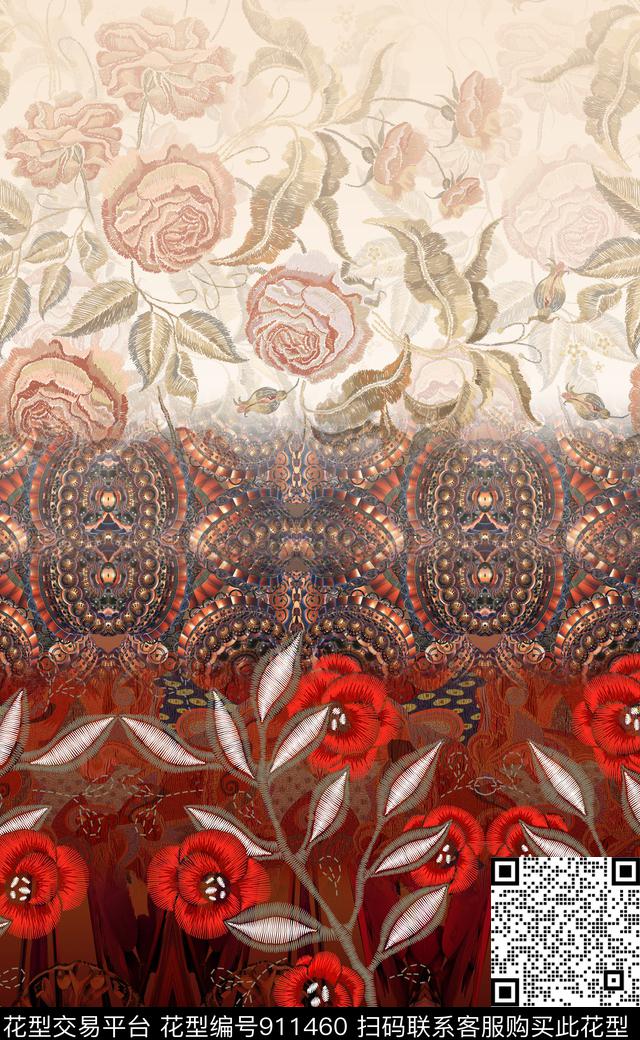 波西米亚民族风中国风数码印花华亿平台下载（图片编号: 911460） - 瓦栏（Walan）