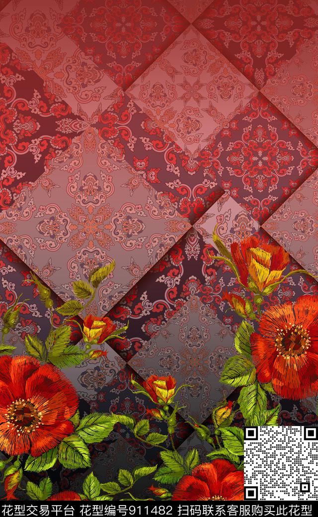 绣花民族风中国风数码印花华亿平台下载（图片编号: 911482） - 瓦栏（Walan）