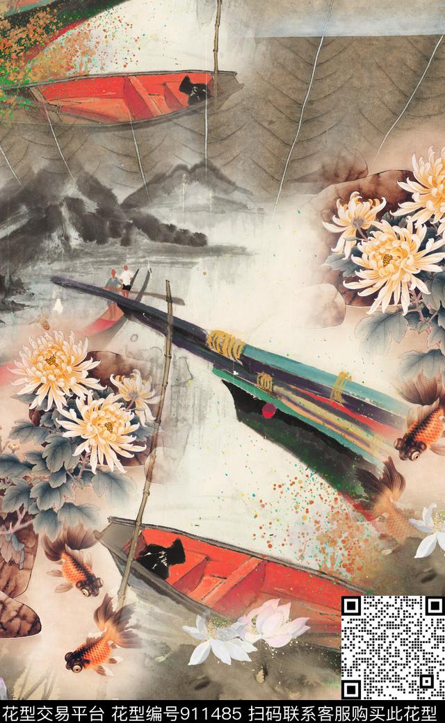 水墨风民族风中国风数码印花华亿平台下载（图片编号: 911485） - 瓦栏（Walan）