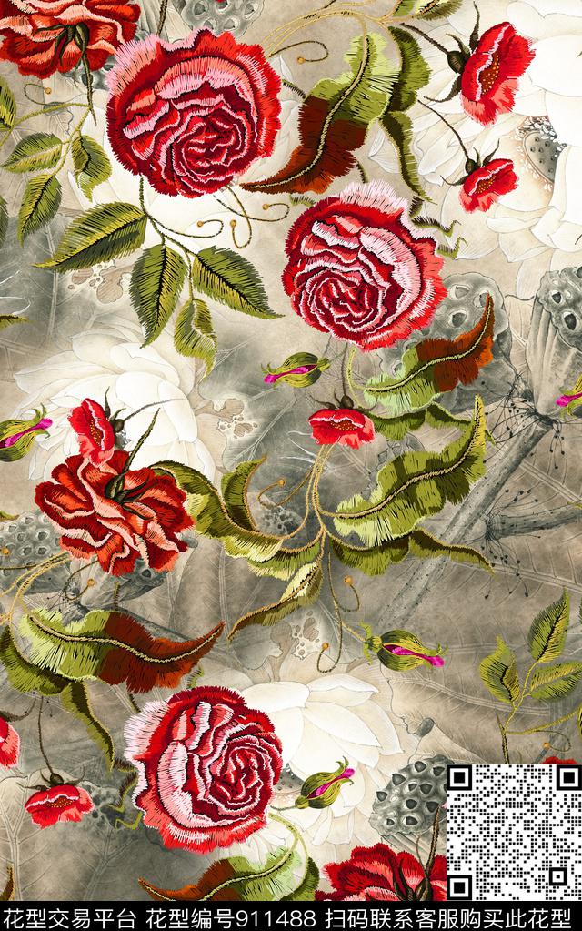 水墨风民族风中国风数码印花华亿平台下载（图片编号: 911488） - 瓦栏（Walan）