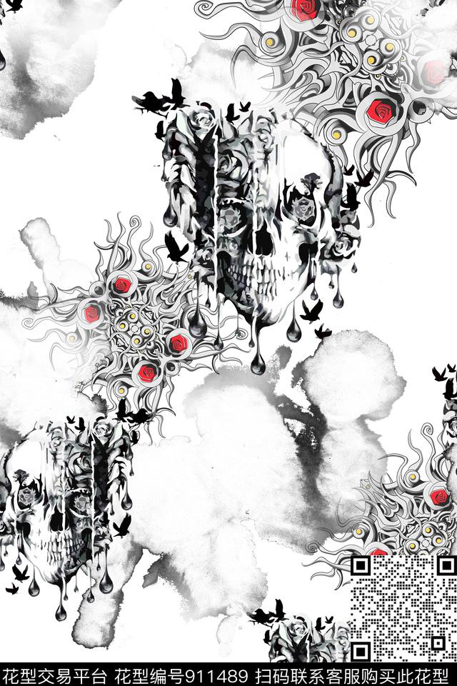 机械泼墨骷髅数码印花华亿平台下载（图片编号: 911489） - 瓦栏（Walan）