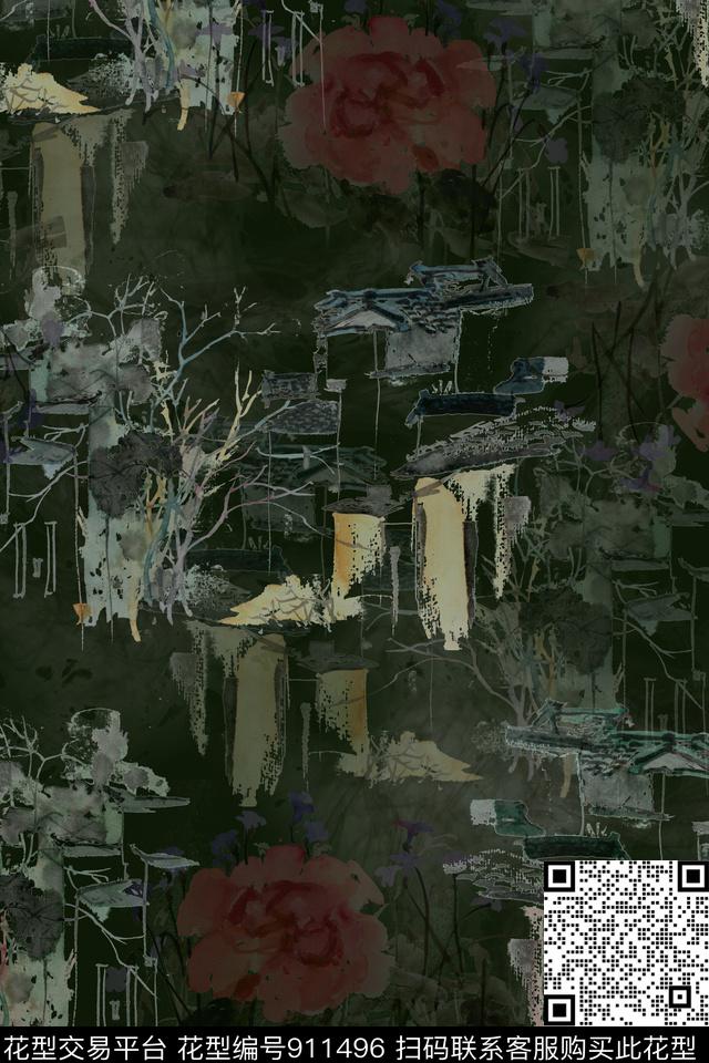 简约数码华亿平台花卉数码印花华亿平台下载（图片编号: 911496） - 瓦栏（Walan）