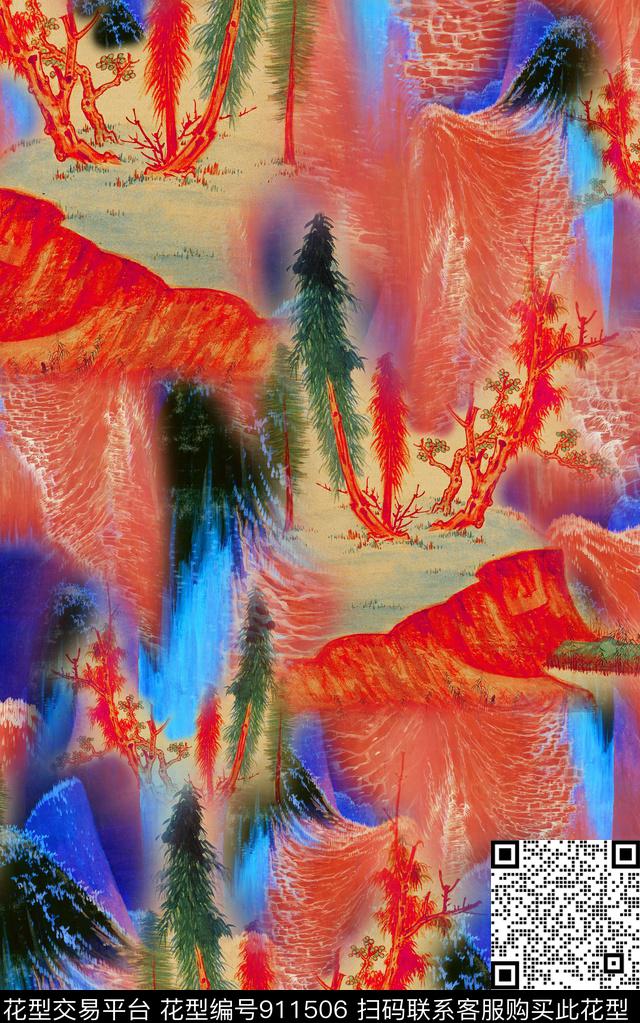 水墨风民族风中国风数码印花华亿平台下载（图片编号: 911506） - 瓦栏（Walan）