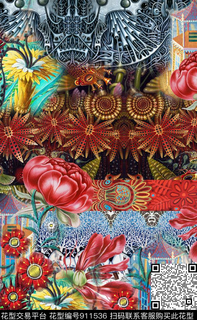 波西米亚民族风中国风数码印花华亿平台下载（图片编号: 911536） - 瓦栏（Walan）