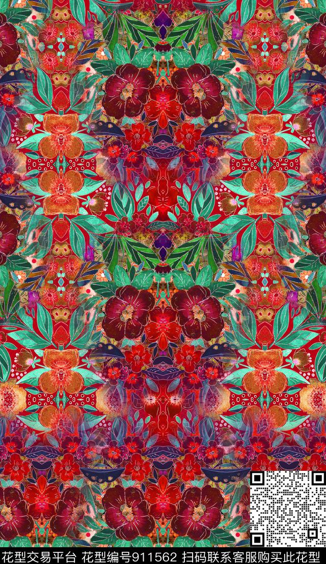 花卉杭州红绿数码印花华亿平台下载（图片编号: 911562） - 瓦栏（Walan）