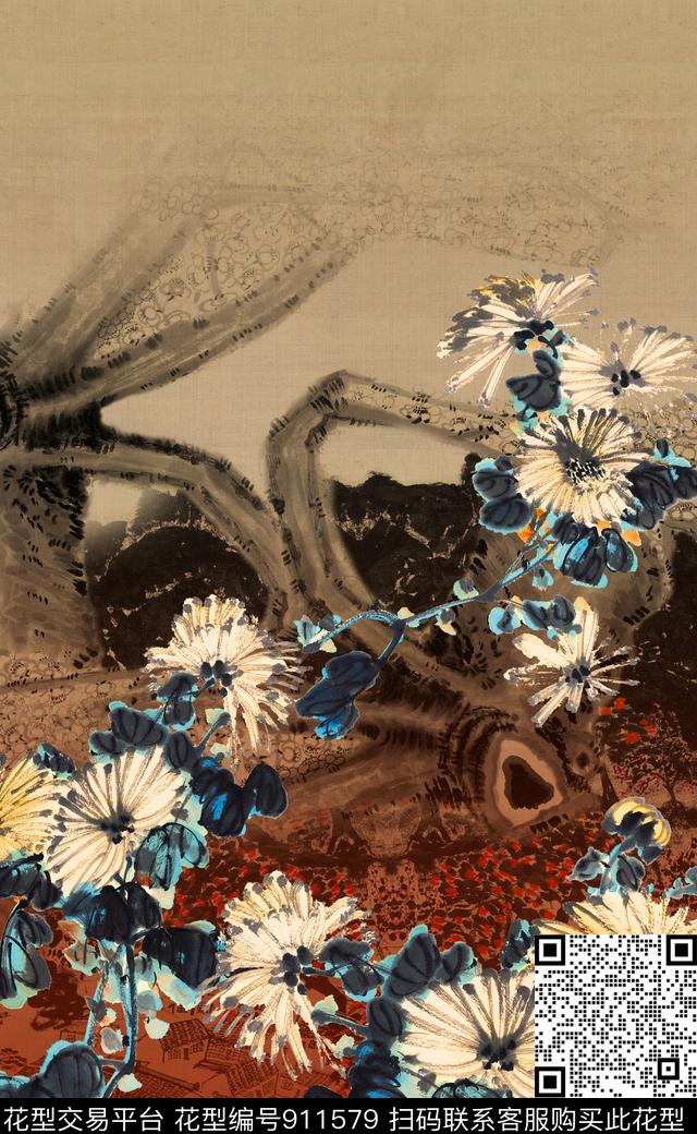 水墨风民族风中国风数码印花华亿平台下载（图片编号: 911579） - 瓦栏（Walan）