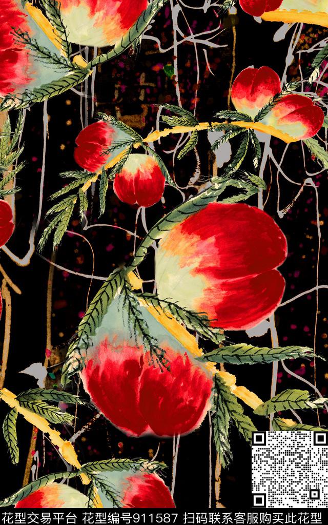 水墨风民族风中国风数码印花华亿平台下载（图片编号: 911587） - 瓦栏（Walan）