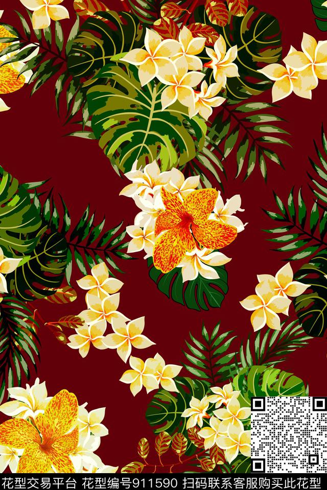 植物花卉热带数码印花华亿平台下载（图片编号: 911590） - 瓦栏（Walan）