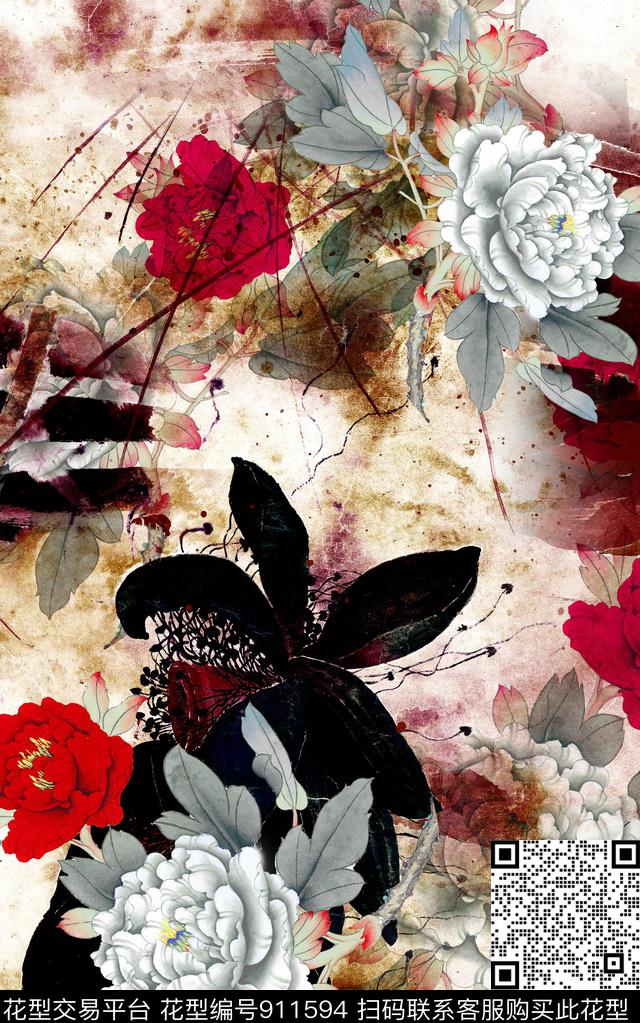 水墨风民族风中国风数码印花华亿平台下载（图片编号: 911594） - 瓦栏（Walan）