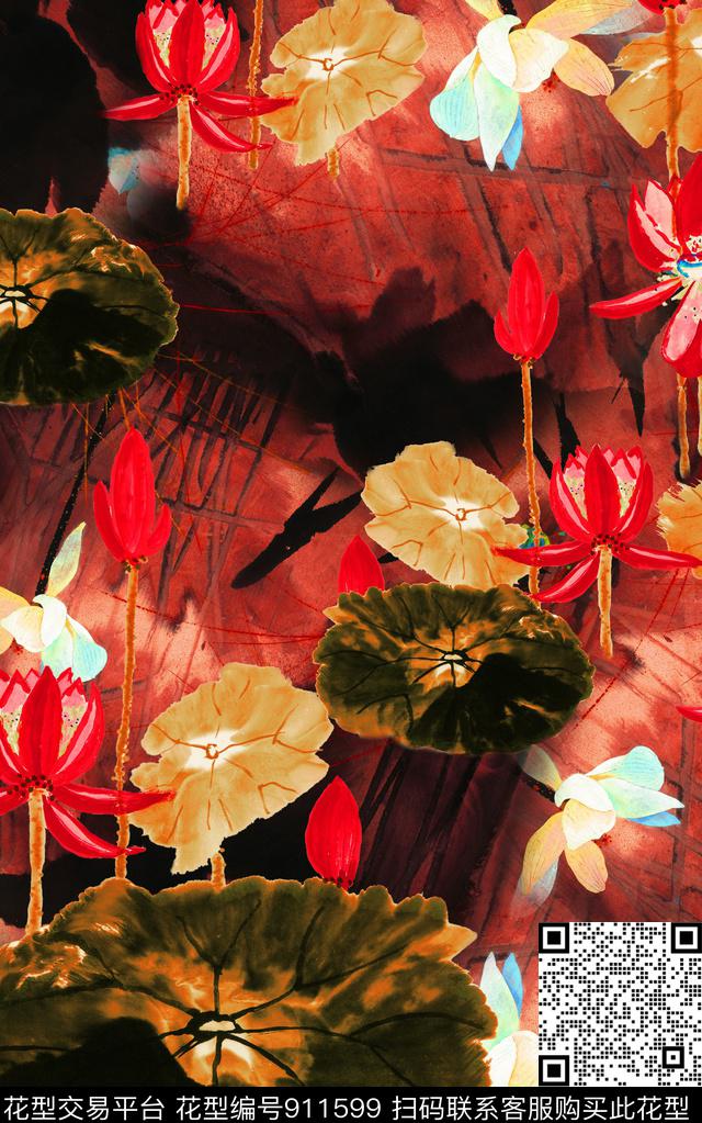 水墨风民族风中国风数码印花华亿平台下载（图片编号: 911599） - 瓦栏（Walan）