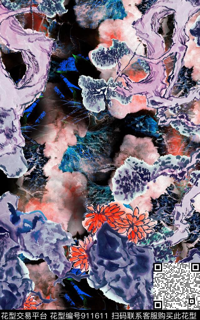 水墨风民族风中国风数码印花华亿平台下载（图片编号: 911611） - 瓦栏（Walan）