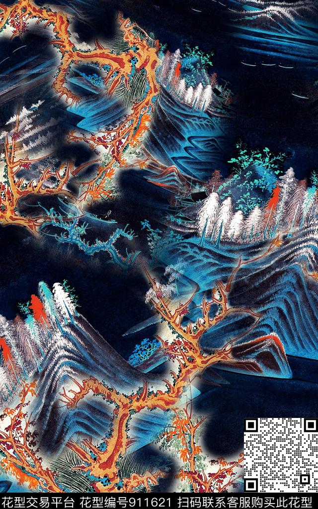 水墨风民族风中国风数码印花华亿平台下载（图片编号: 911621） - 瓦栏（Walan）