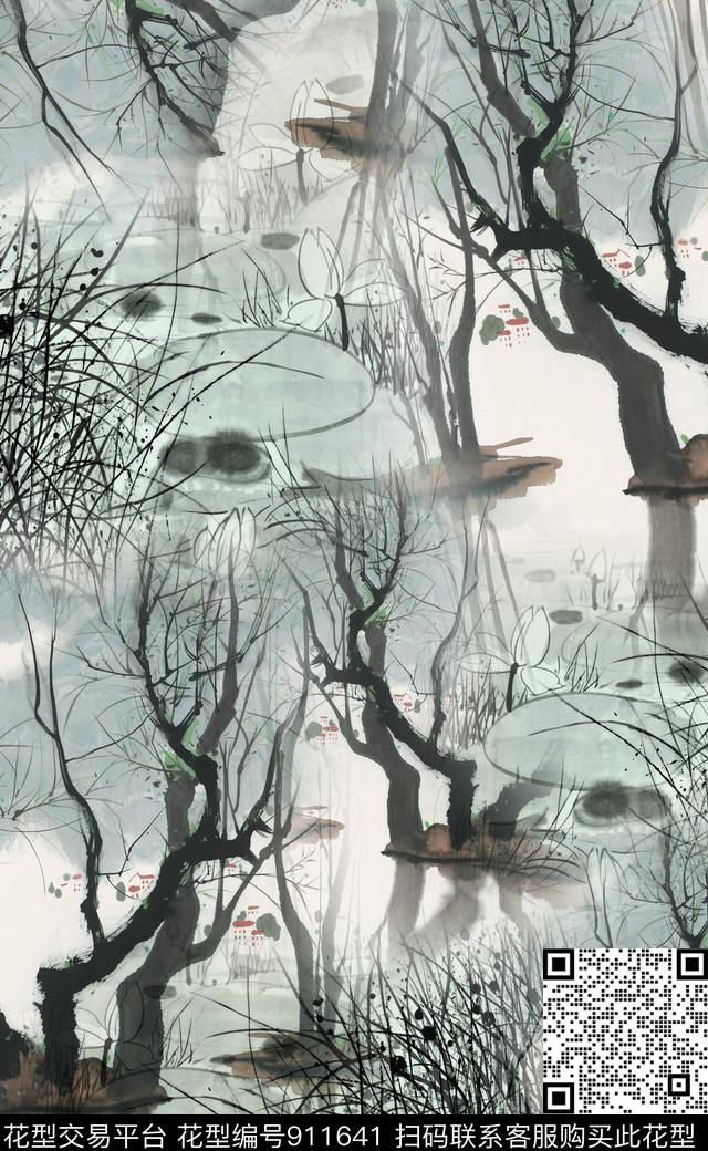 水墨风民族风中国风数码印花华亿平台下载（图片编号: 911641） - 瓦栏（Walan）