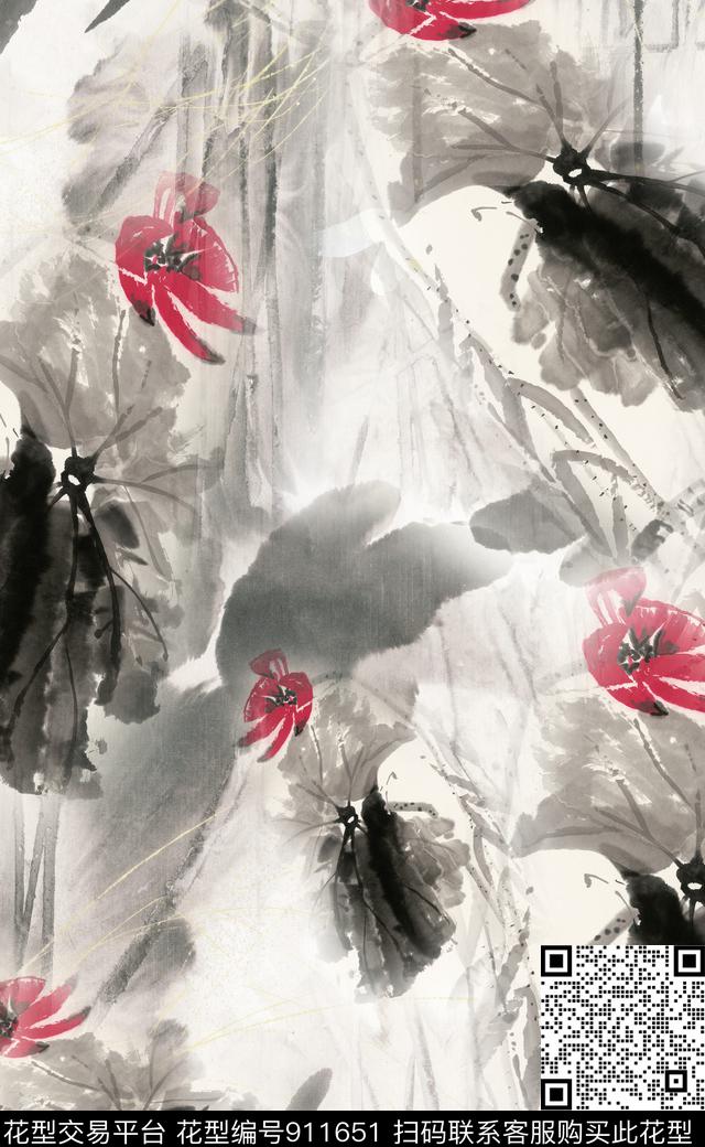 水墨风民族风中国风数码印花华亿平台下载（图片编号: 911651） - 瓦栏（Walan）