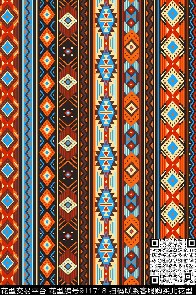 条纹几何民族风传统印花华亿平台下载（图片编号: 911718） - 瓦栏（Walan）
