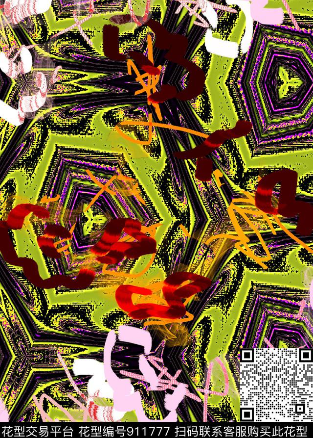 混合拼接抽象线条数码印花华亿平台下载（图片编号: 911777） - 瓦栏（Walan）