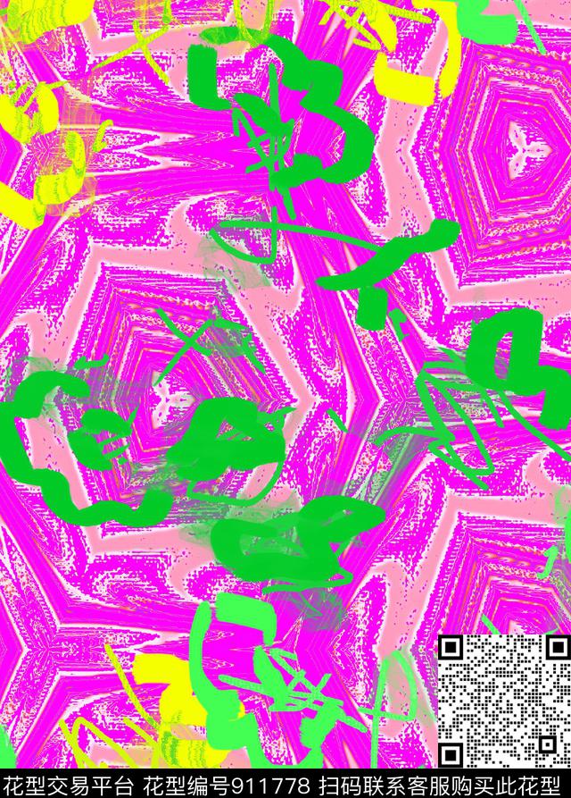 混合拼接抽象线条数码印花华亿平台下载（图片编号: 911778） - 瓦栏（Walan）