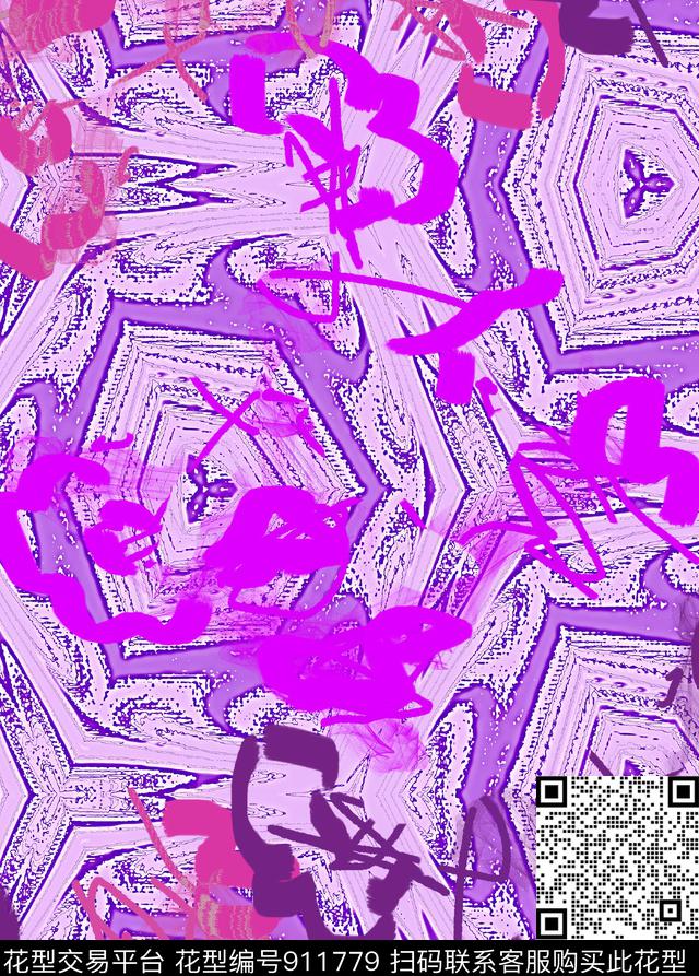 混合拼接抽象线条数码印花华亿平台下载（图片编号: 911779） - 瓦栏（Walan）