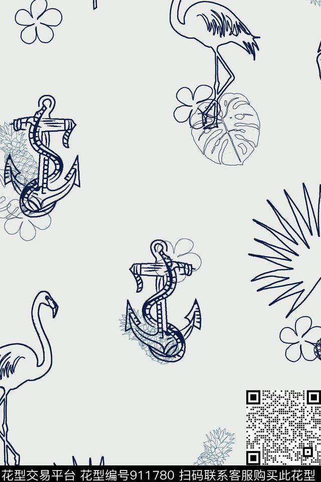 船锚热带线条传统印花华亿平台下载（图片编号: 911780） - 瓦栏（Walan）