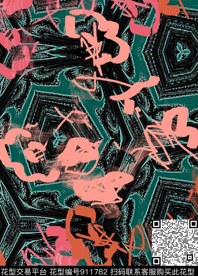 混合拼接抽象线条数码印花华亿平台下载（图片编号: 911782） - 瓦栏（Walan）