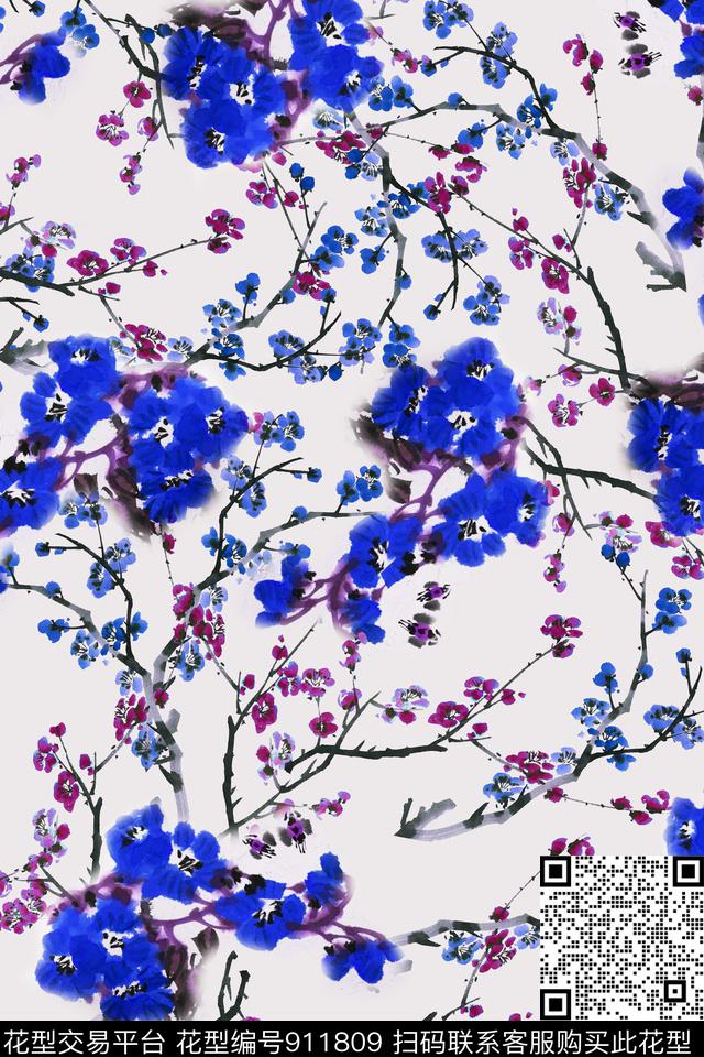 小碎花长枝条数码印花华亿平台下载（图片编号: 911809） - 瓦栏（Walan）