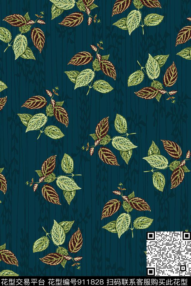 底纹绿植树叶碎花底纹数码印花华亿平台下载（图片编号: 911828） - 瓦栏（Walan）