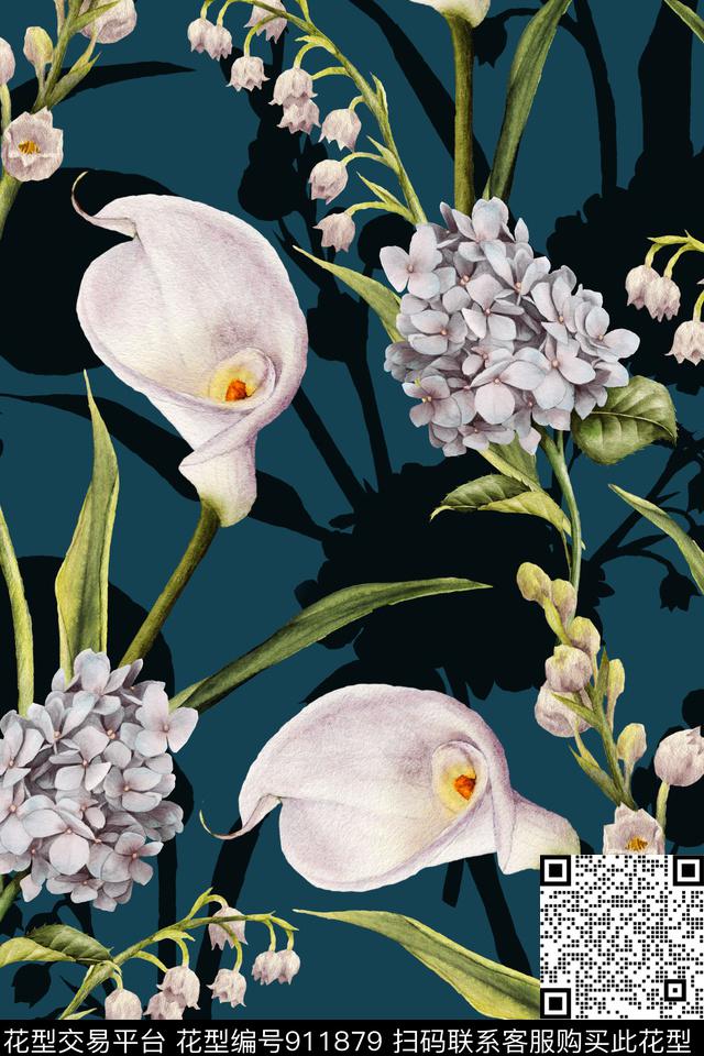 彩底花卉中老年大花数码印花华亿平台下载（图片编号: 911879） - 瓦栏（Walan）