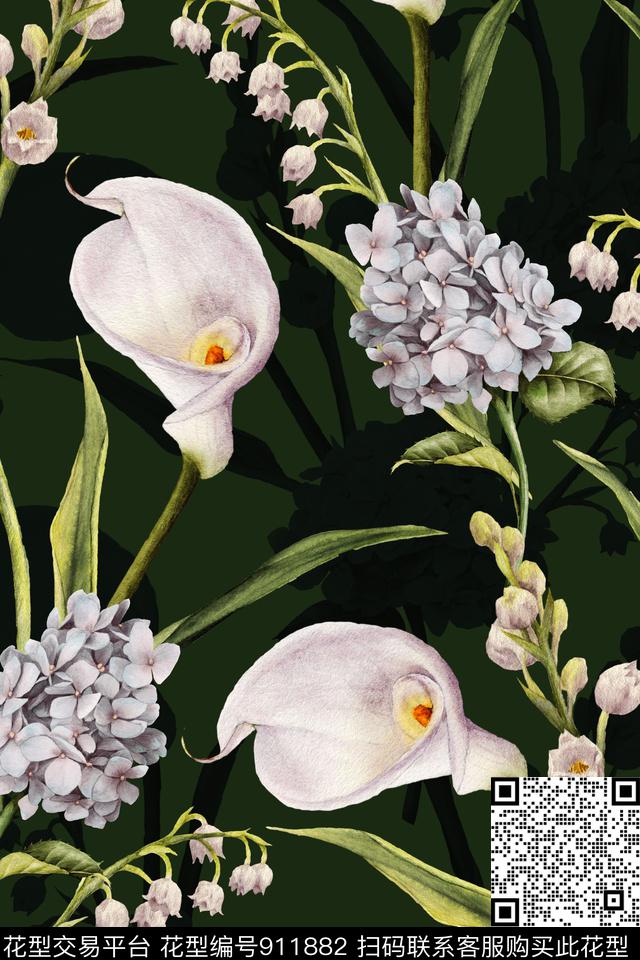 彩底花卉中老年绣球花数码印花华亿平台下载（图片编号: 911882） - 瓦栏（Walan）