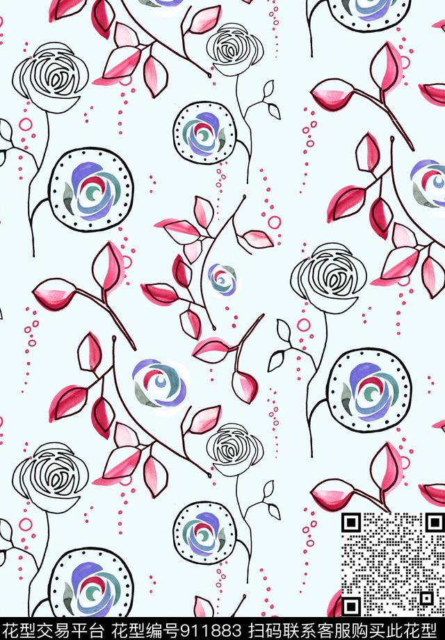 简约趣味几何花卉数码印花华亿平台下载（图片编号: 911883） - 瓦栏（Walan）