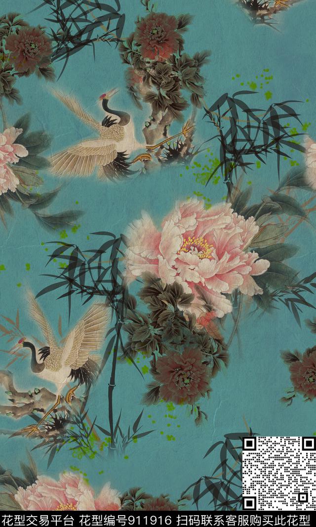 花卉仙鹤市场花数码印花华亿平台下载（图片编号: 911916） - 瓦栏（Walan）