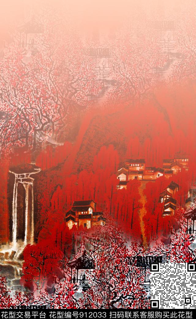 水墨风大牌风国画数码印花华亿平台下载（图片编号: 912033） - 瓦栏（Walan）