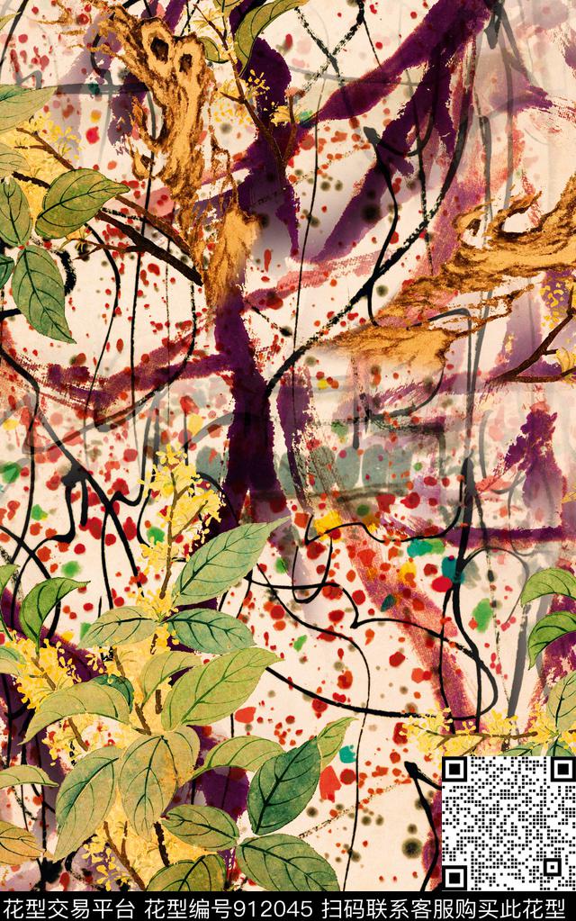 水墨风国画中国风数码印花华亿平台下载（图片编号: 912045） - 瓦栏（Walan）