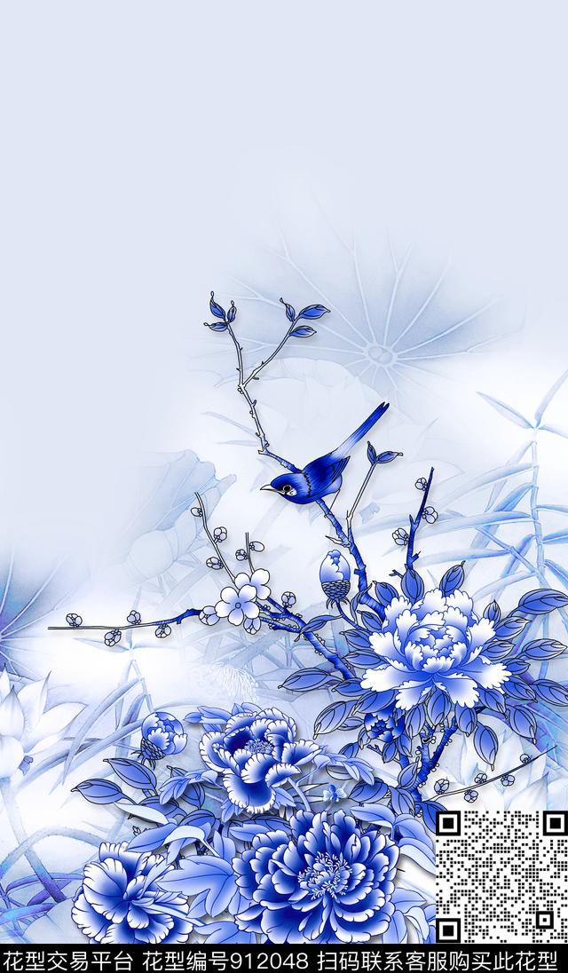 旗袍中国风定位花香云纱数码印花华亿平台下载（图片编号: 912048） - 瓦栏（Walan）