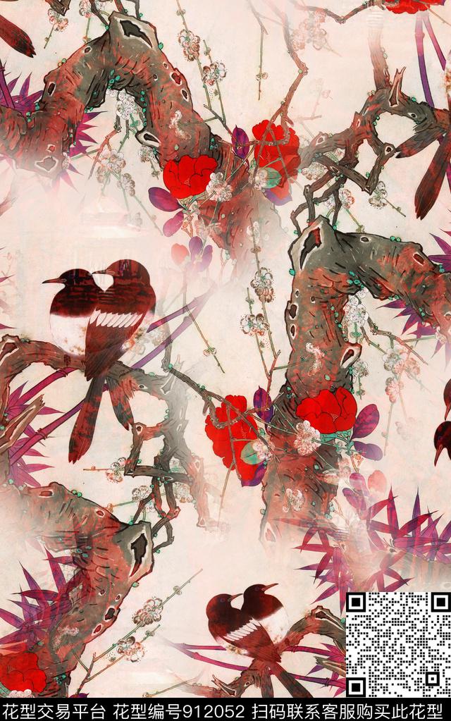 水墨风国画中国风数码印花华亿平台下载（图片编号: 912052） - 瓦栏（Walan）