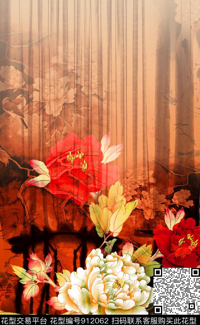 水墨风国画中国风数码印花华亿平台下载（图片编号: 912062） - 瓦栏（Walan）