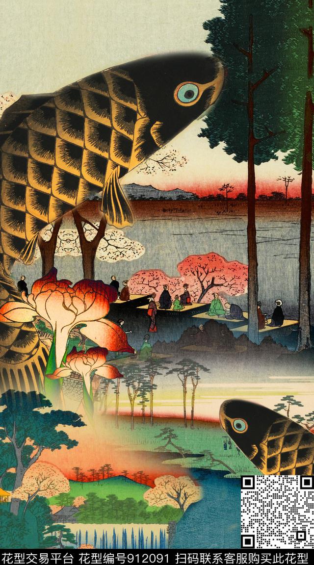 水墨风中国风定位花中国风数码印花华亿平台下载（图片编号: 912091） - 瓦栏（Walan）