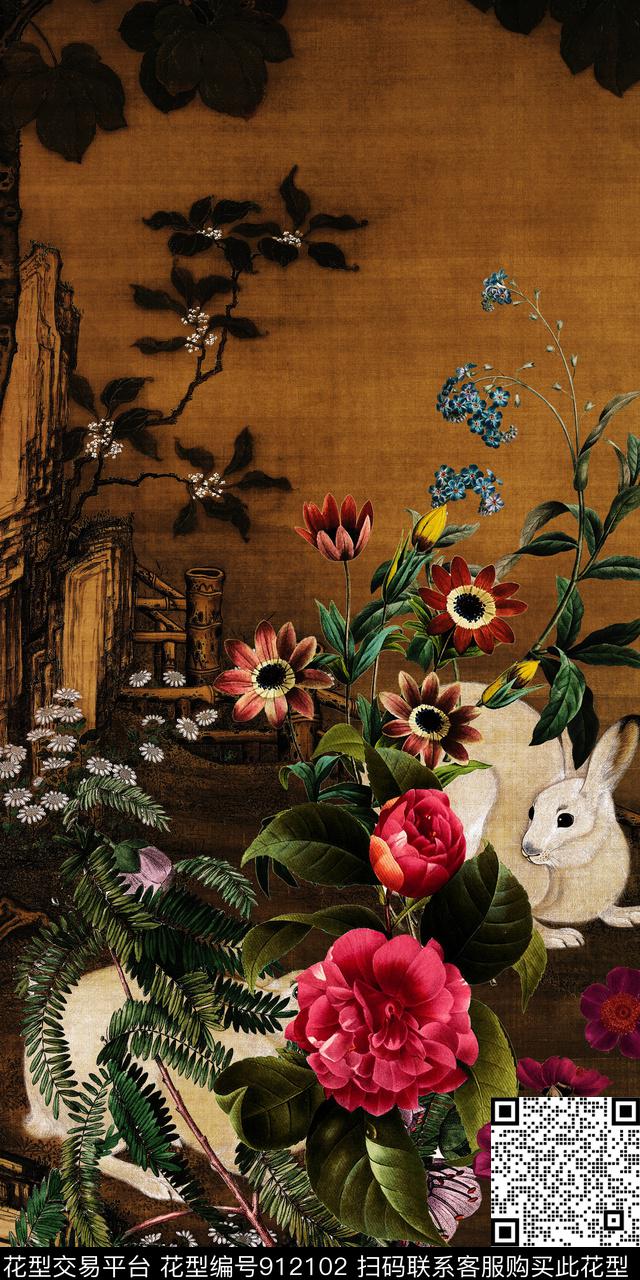 中老年真丝花卉数码印花华亿平台下载（图片编号: 912102） - 瓦栏（Walan）
