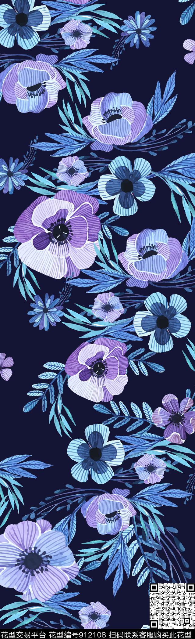 长巾花卉民族风传统印花华亿平台下载（图片编号: 912108） - 瓦栏（Walan）