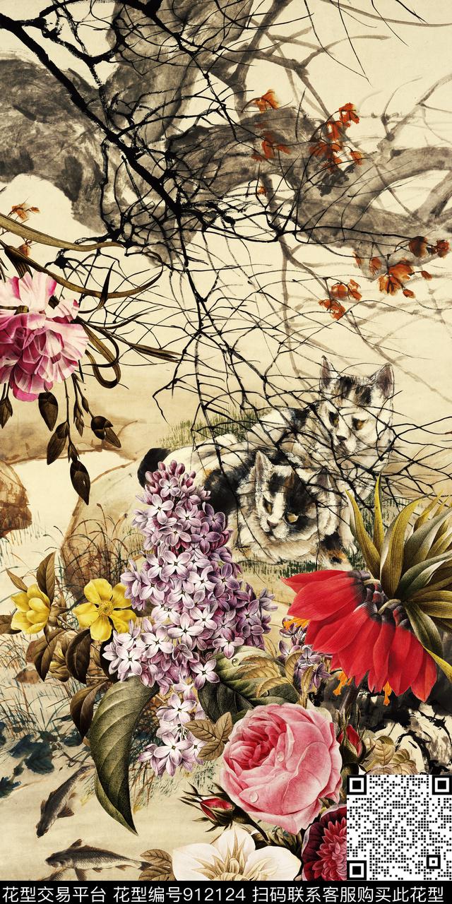 中老年真丝花卉数码印花华亿平台下载（图片编号: 912124） - 瓦栏（Walan）
