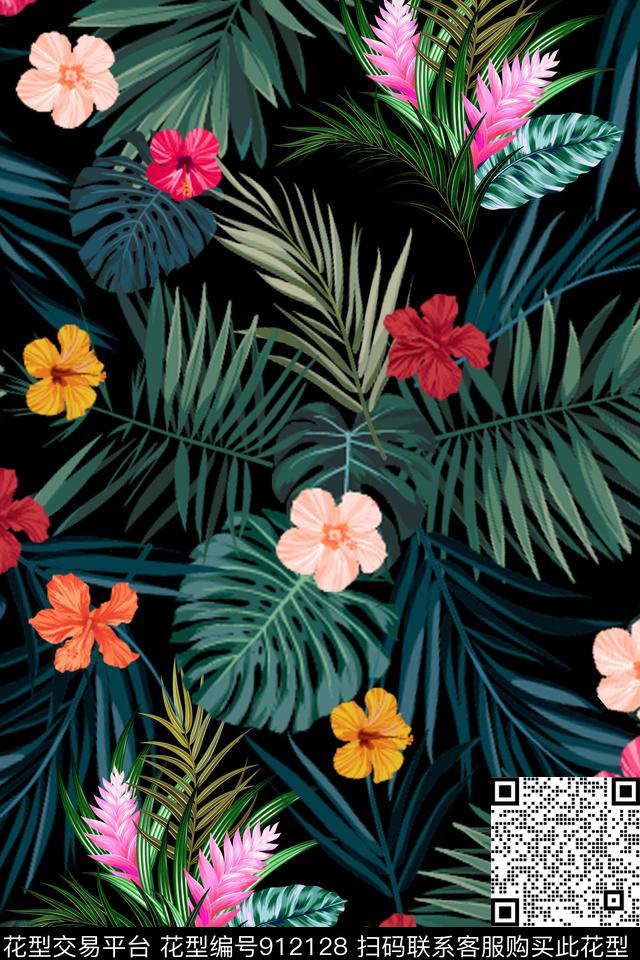 花卉绿植树叶热带华亿平台数码印花华亿平台下载（图片编号: 912128） - 瓦栏（Walan）