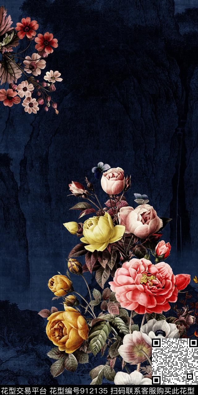 中老年真丝花卉数码印花华亿平台下载（图片编号: 912135） - 瓦栏（Walan）