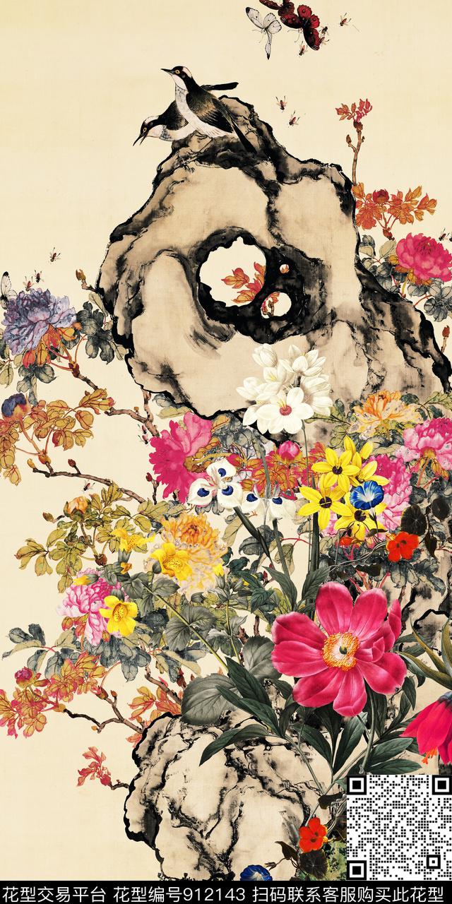 中老年真丝花卉数码印花华亿平台下载（图片编号: 912143） - 瓦栏（Walan）