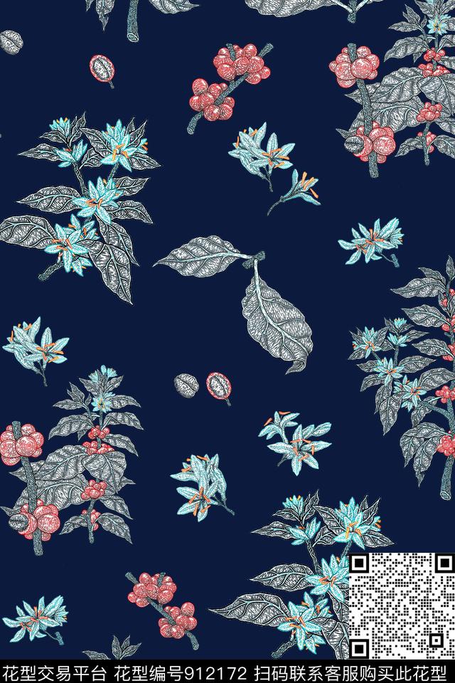 花卉女装清爽底色花数码印花华亿平台下载（图片编号: 912172） - 瓦栏（Walan）