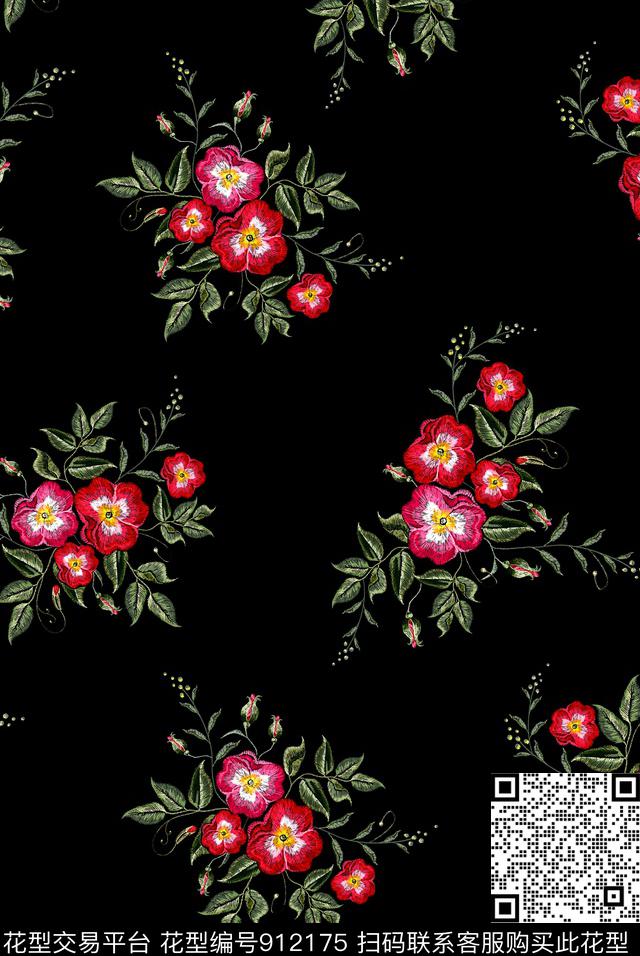 花卉女装清爽底色花数码印花华亿平台下载（图片编号: 912175） - 瓦栏（Walan）