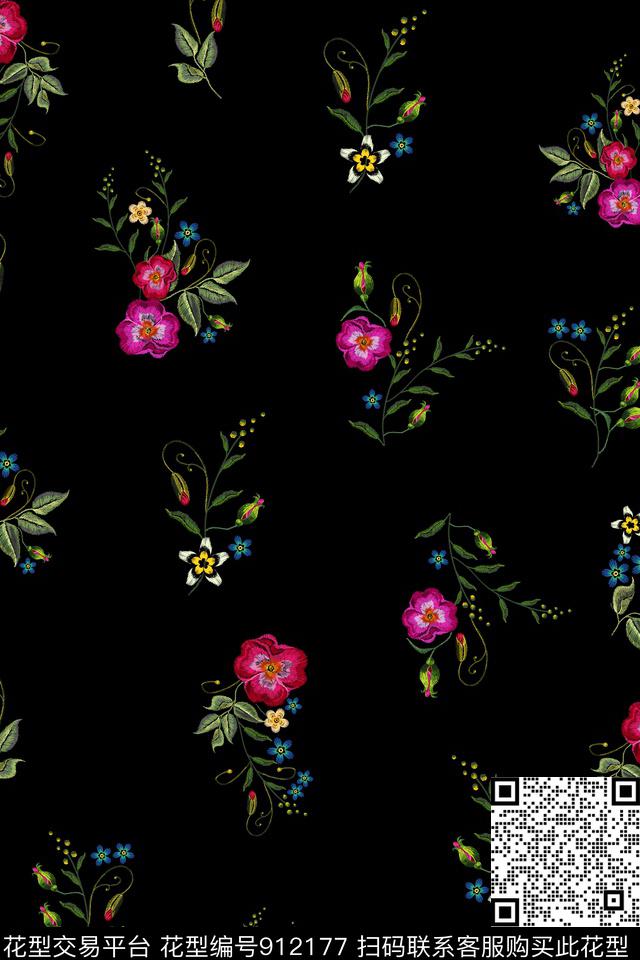 花卉女装清爽底色花数码印花华亿平台下载（图片编号: 912177） - 瓦栏（Walan）