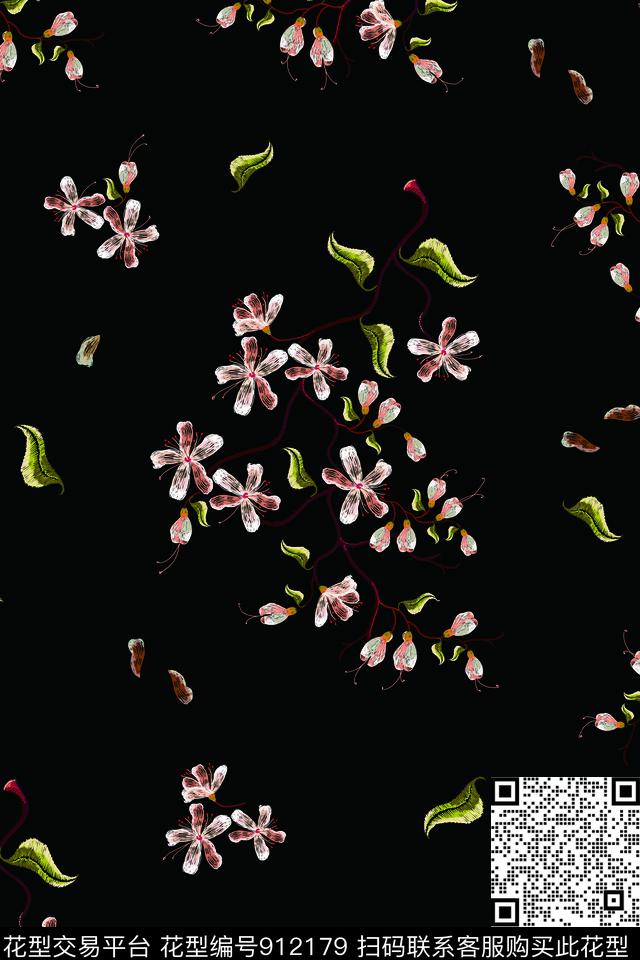 花卉女装清爽底色花数码印花华亿平台下载（图片编号: 912179） - 瓦栏（Walan）
