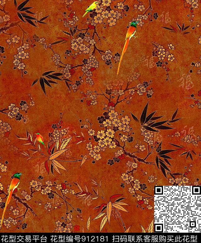 鸟花卉小碎花数码印花华亿平台下载（图片编号: 912181） - 瓦栏（Walan）