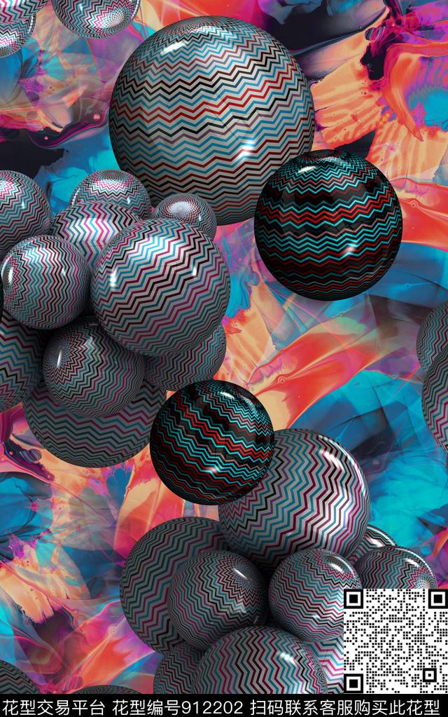 炫彩肌理抽象数码印花华亿平台下载（图片编号: 912202） - 瓦栏（Walan）